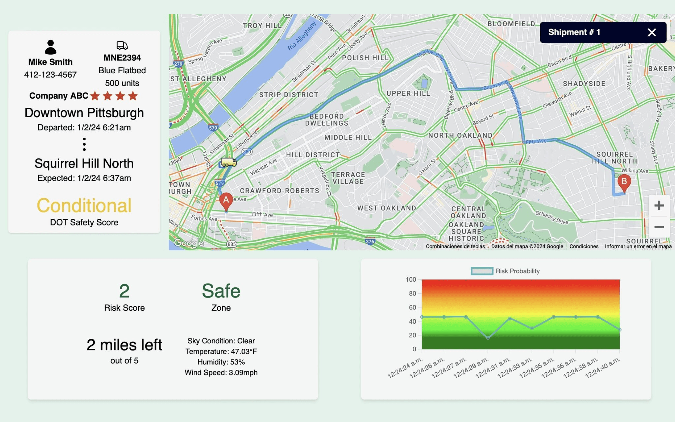 Freight Shipping Tracker & Risk Analyzer's demo screen