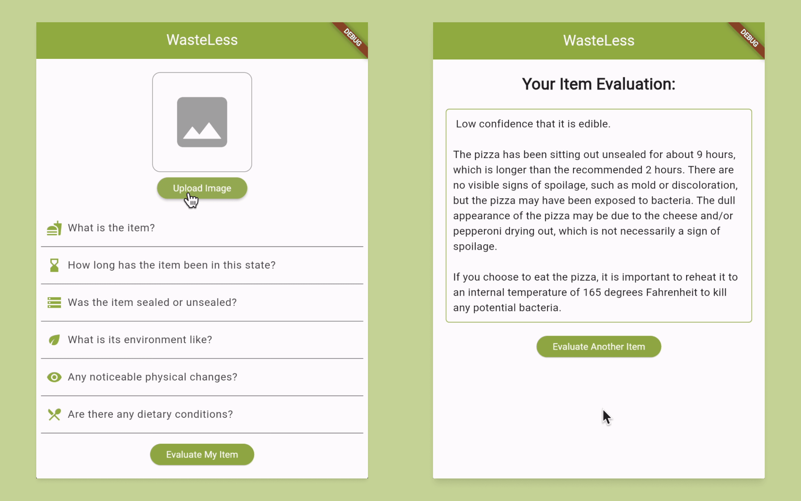 Food Safety & Waste Prevention App's demo screen